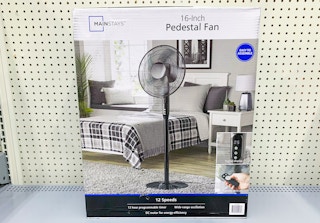 mainstays oscillating pedestal fan on walmart shelf