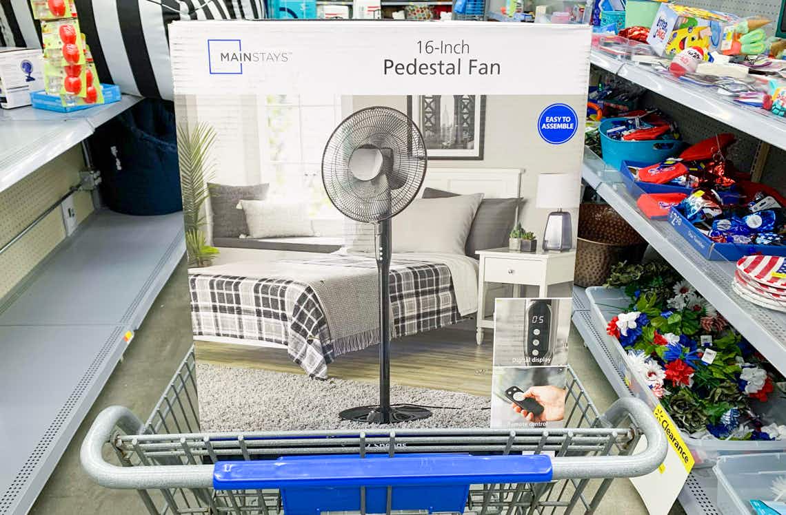mainstays oscillating pedestal fan in walmart cart