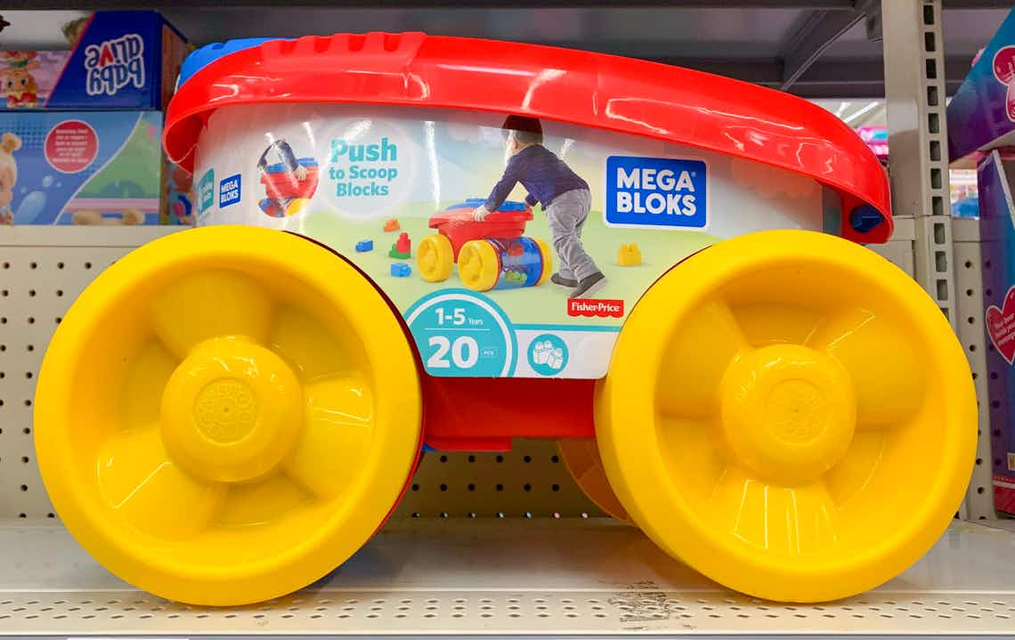 mega bloks block scooping wagon on walmart shelf