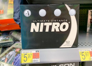 nitro golf balls in box on walmart shelf