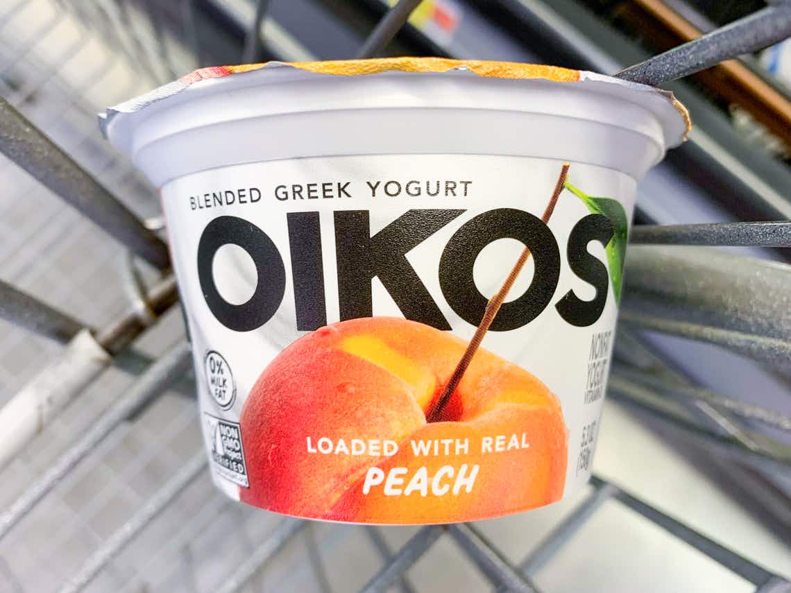 oikos blended greek yogurt in walmart cart