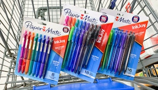the packages of paper mate inkjoy pens in walmart cart