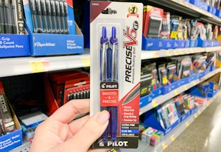 pilot precise v5 pens held in front of other pens