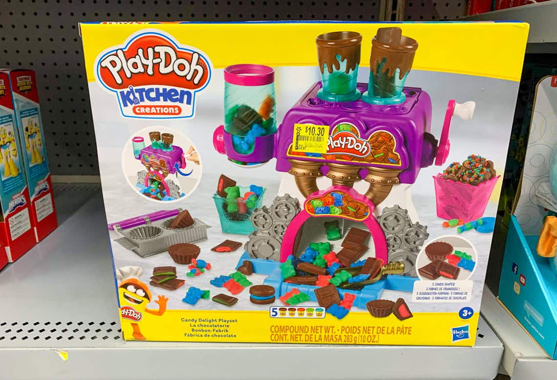 play-doh kitchen creations candy delight playset on shelf with clearance tag on box