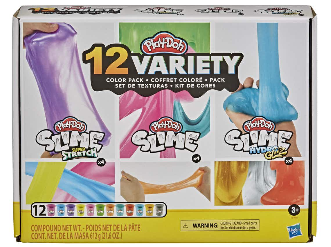 stock photo of play-doh slime variety pack on white background