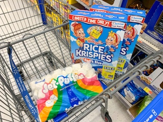 limited edition rice krispies and jet-puffed marshmallows in walmart cart