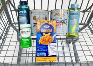 degree mccann's oatmeal centrum and kraft mac & cheese in walmart cart
