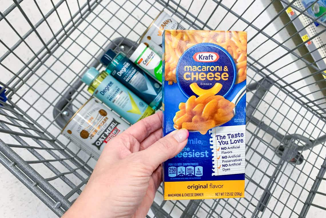 degree mccann's oatmeal centrum and kraft mac & cheese in walmart cart