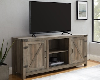 stock photo of woven path farmhouse stand staged in living room