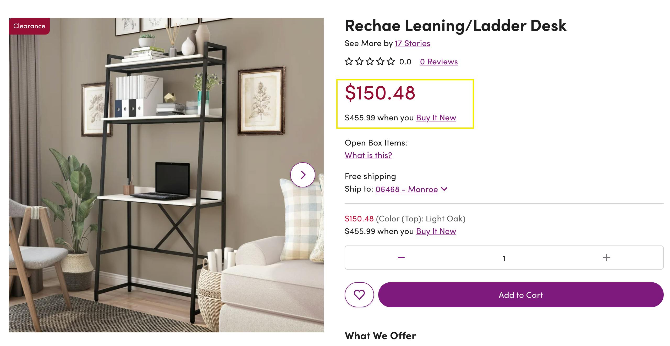 The Rechae Leaning/Ladder Desk on Wayfair with an Open Box Price of $150.48