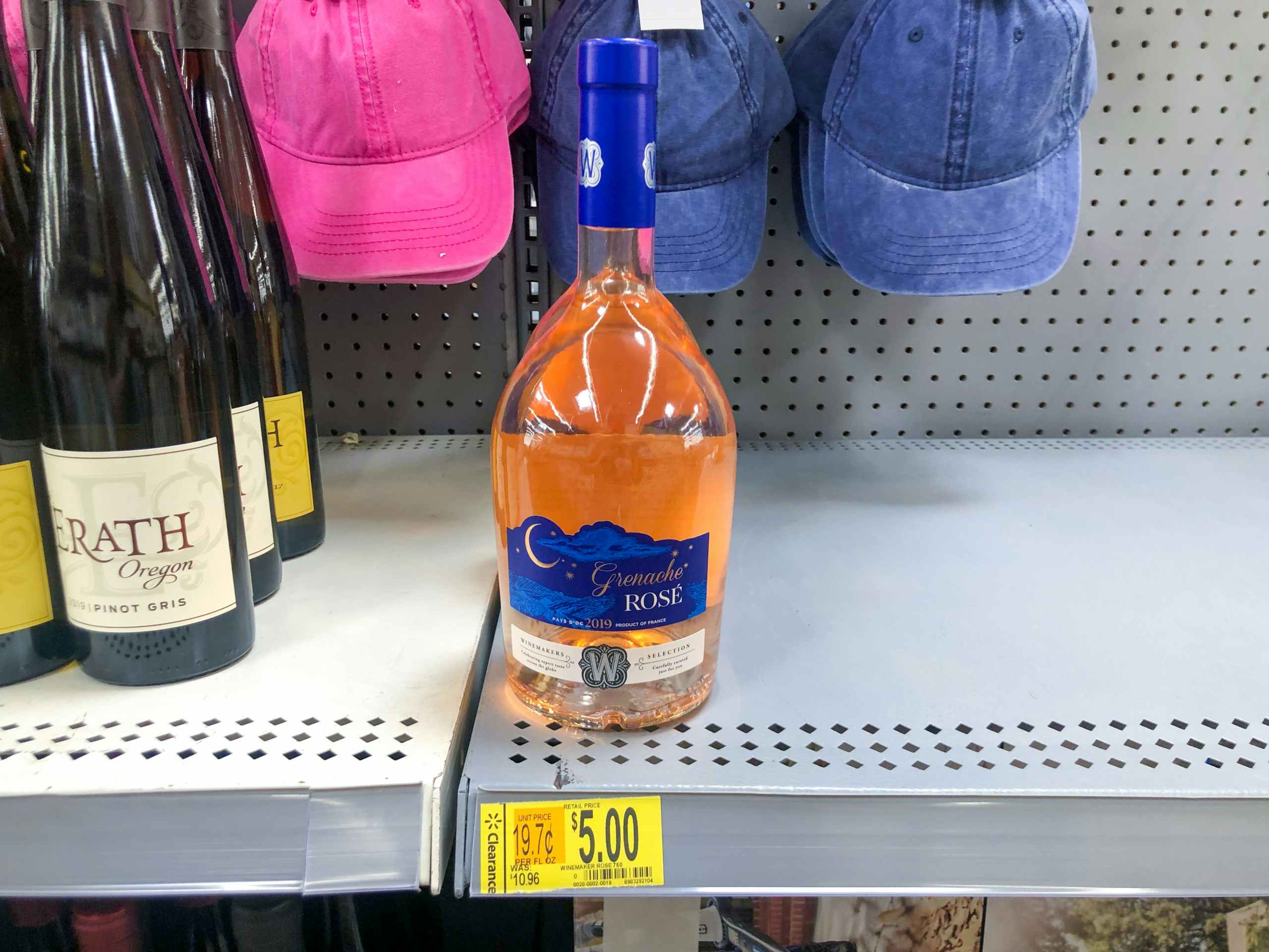 bottled wine on clearance shelf at Walmart