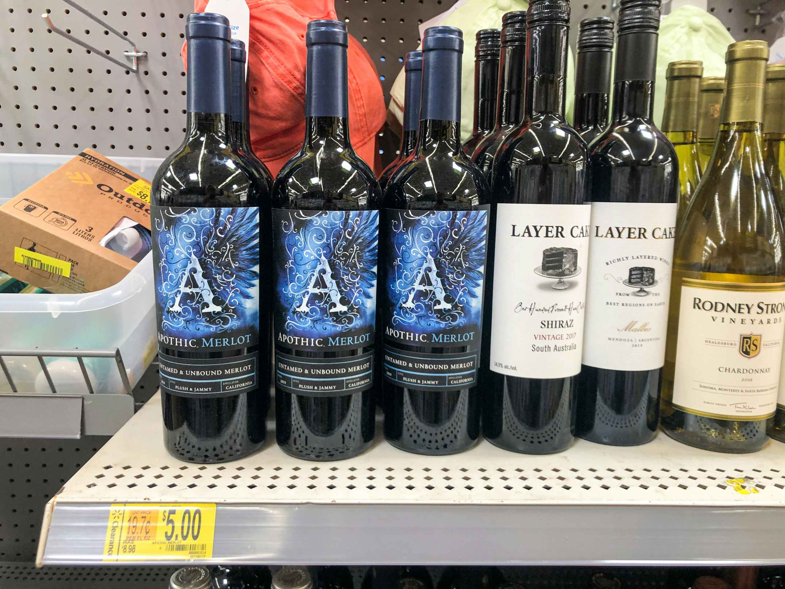 bottled wine on clearance shelf at Walmart