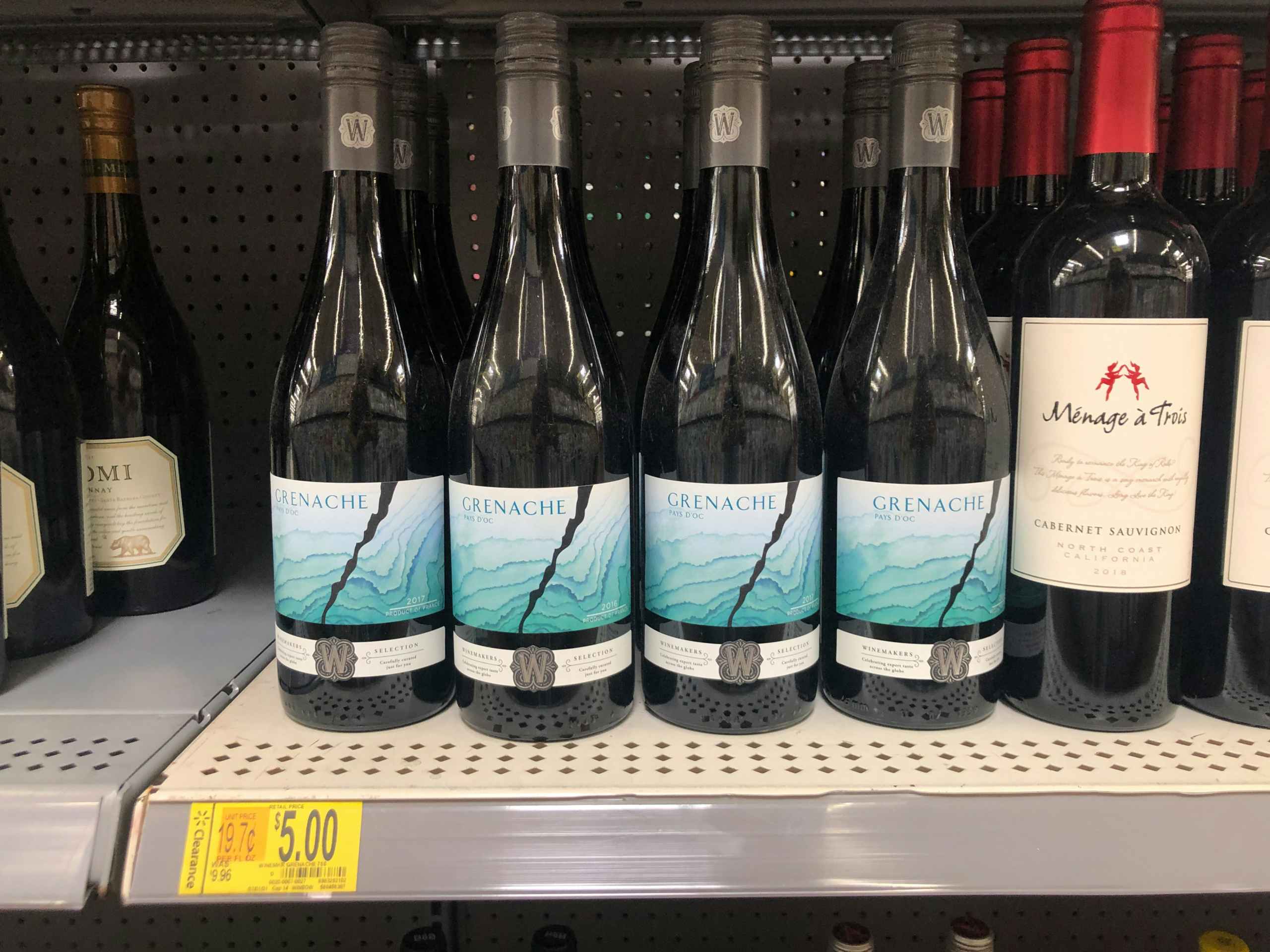 bottled wine on clearance shelf at Walmart