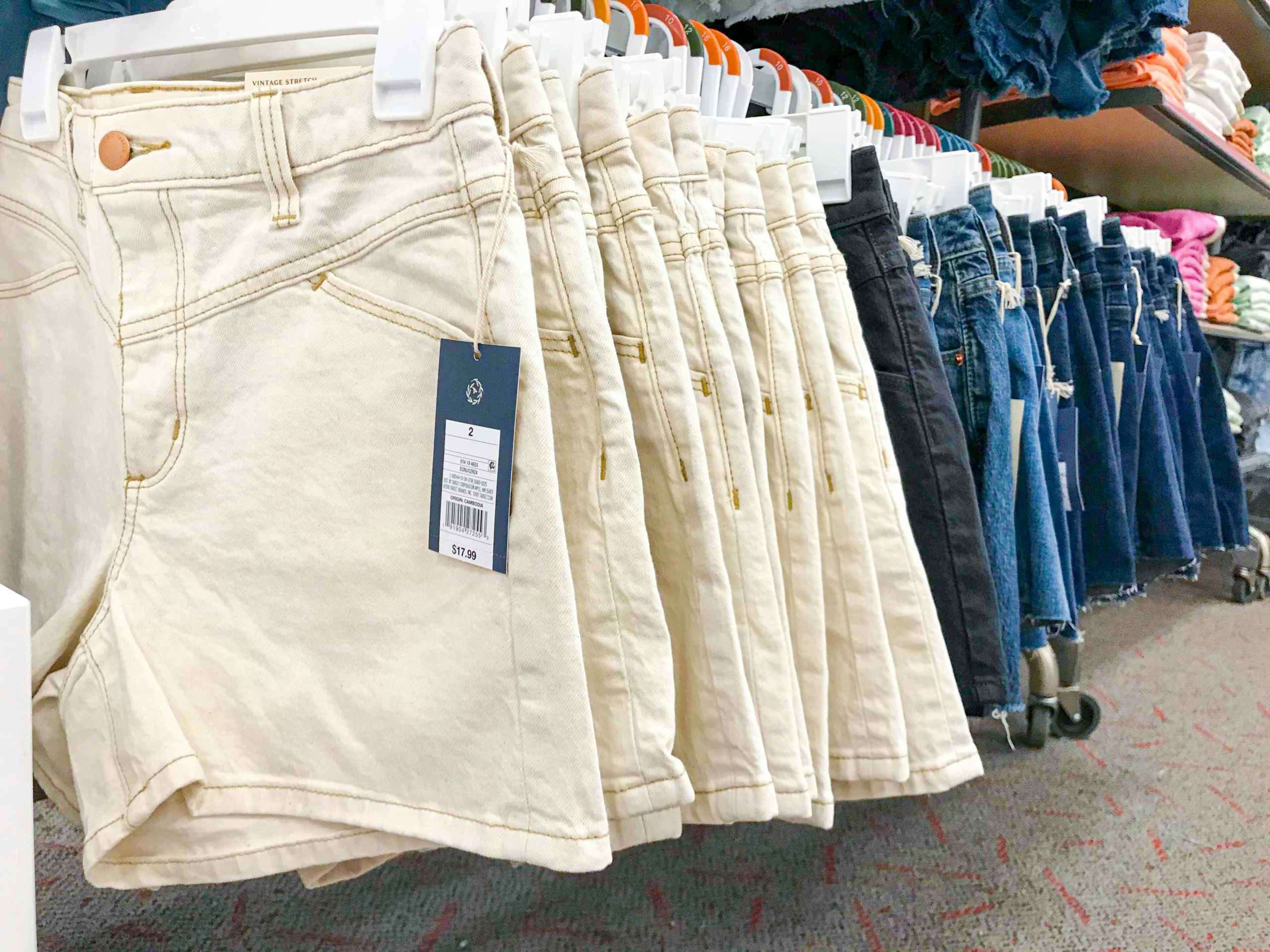 rack of denim shorts at Target