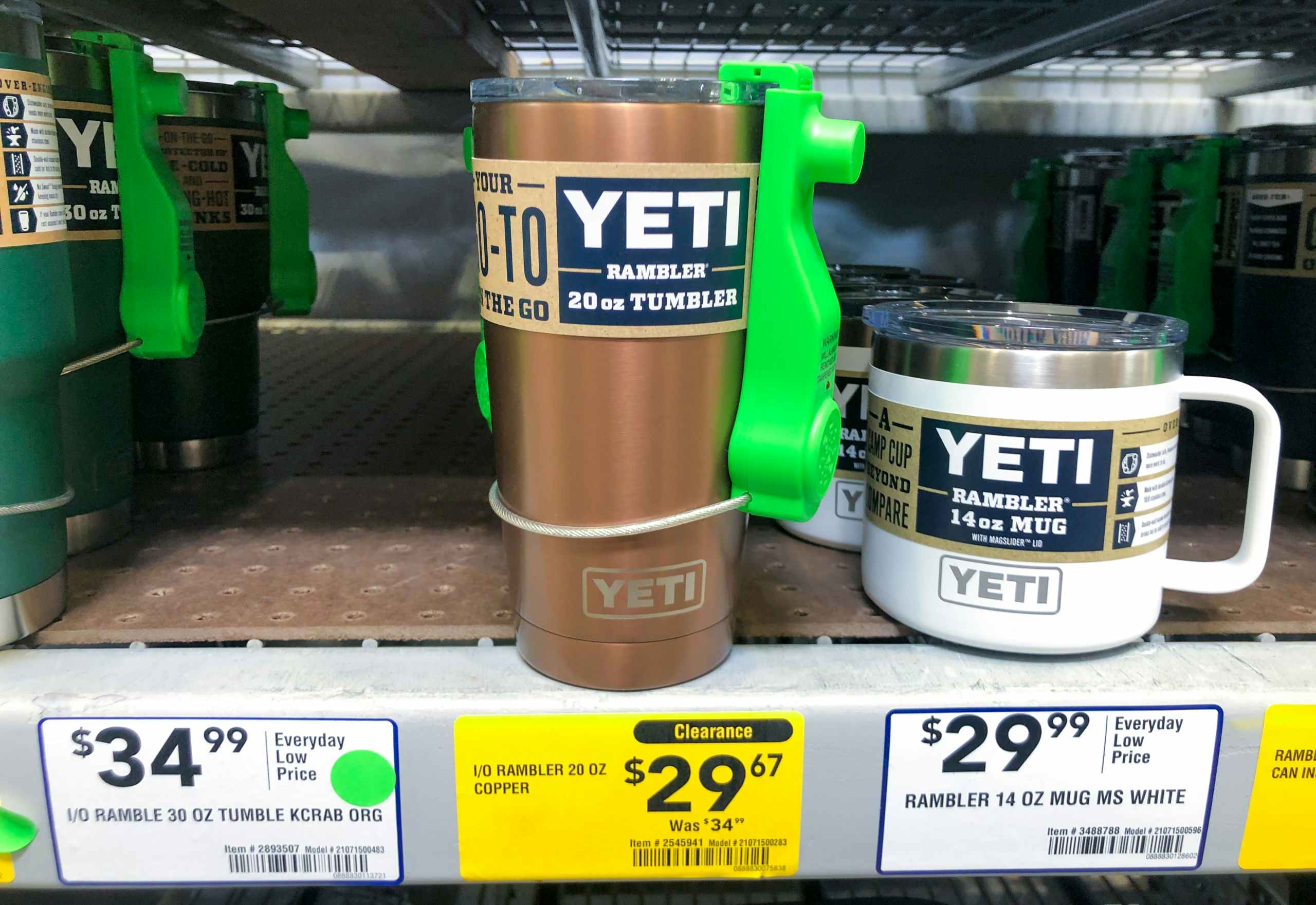 clearance YETI mug on shelf at Lowe's