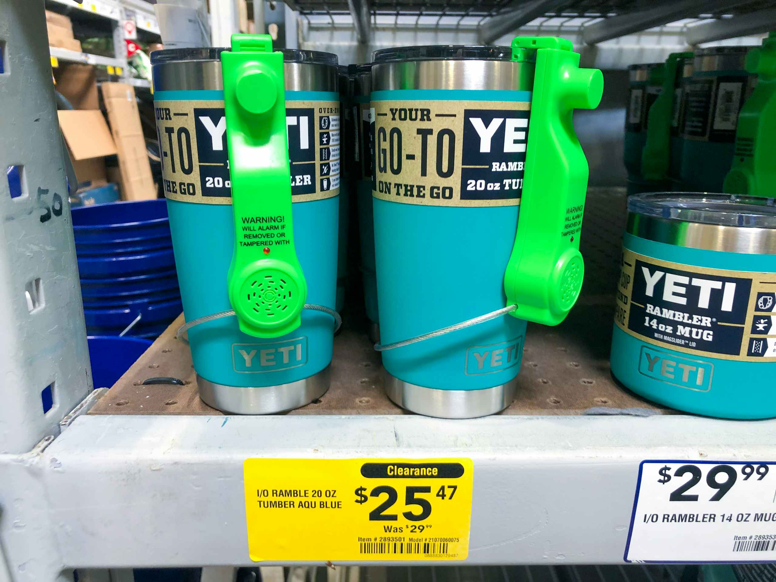 clearance YETI mug on shelf at Lowe's