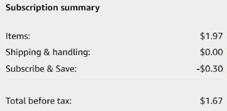 An Amazn subscription summary ending in $1.67.