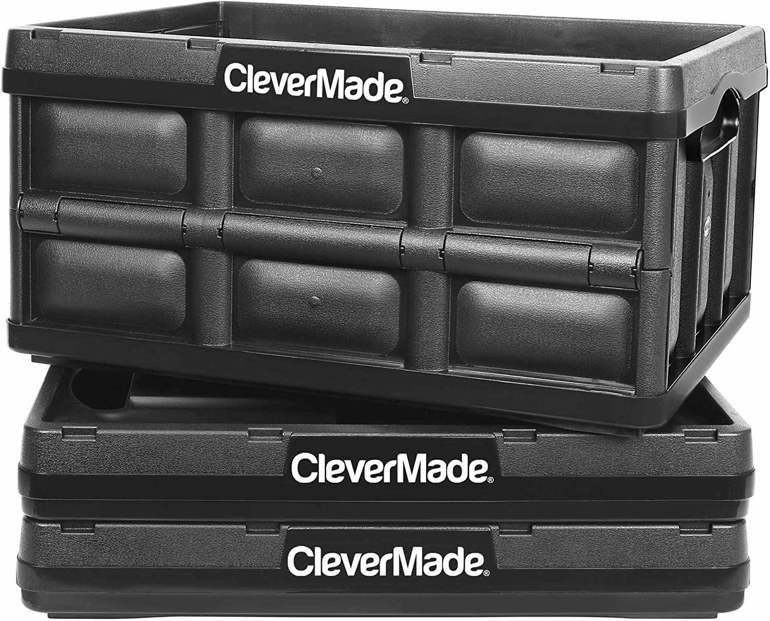 A pack of three CleverMade collapsible storage bins.