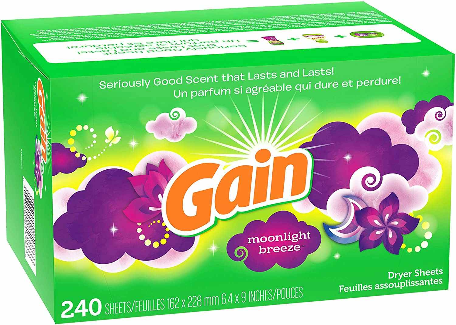 A box of Gain dryer sheets.