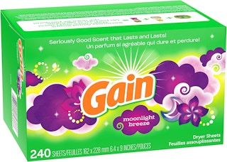 A box of Gain dryer sheets.