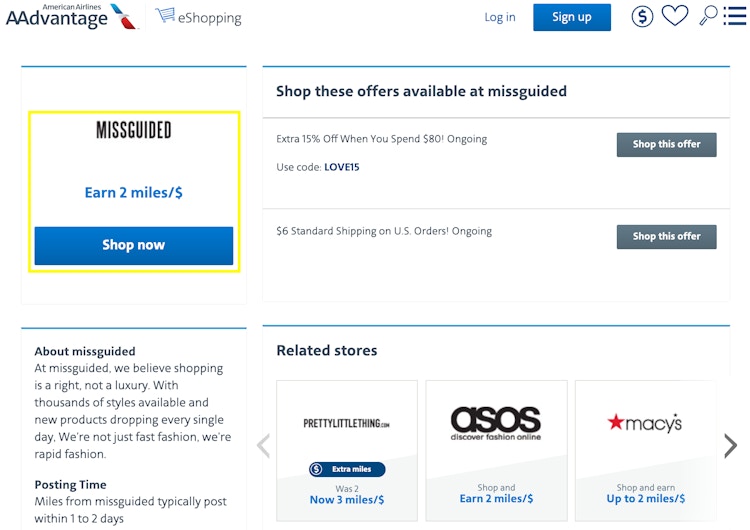 american airlines aadvantage missguided website