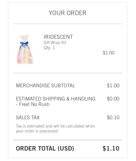 A screen shot of a free shopping total from Bath & Body Works.