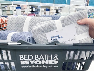bed bath and beyond towels in basket in store