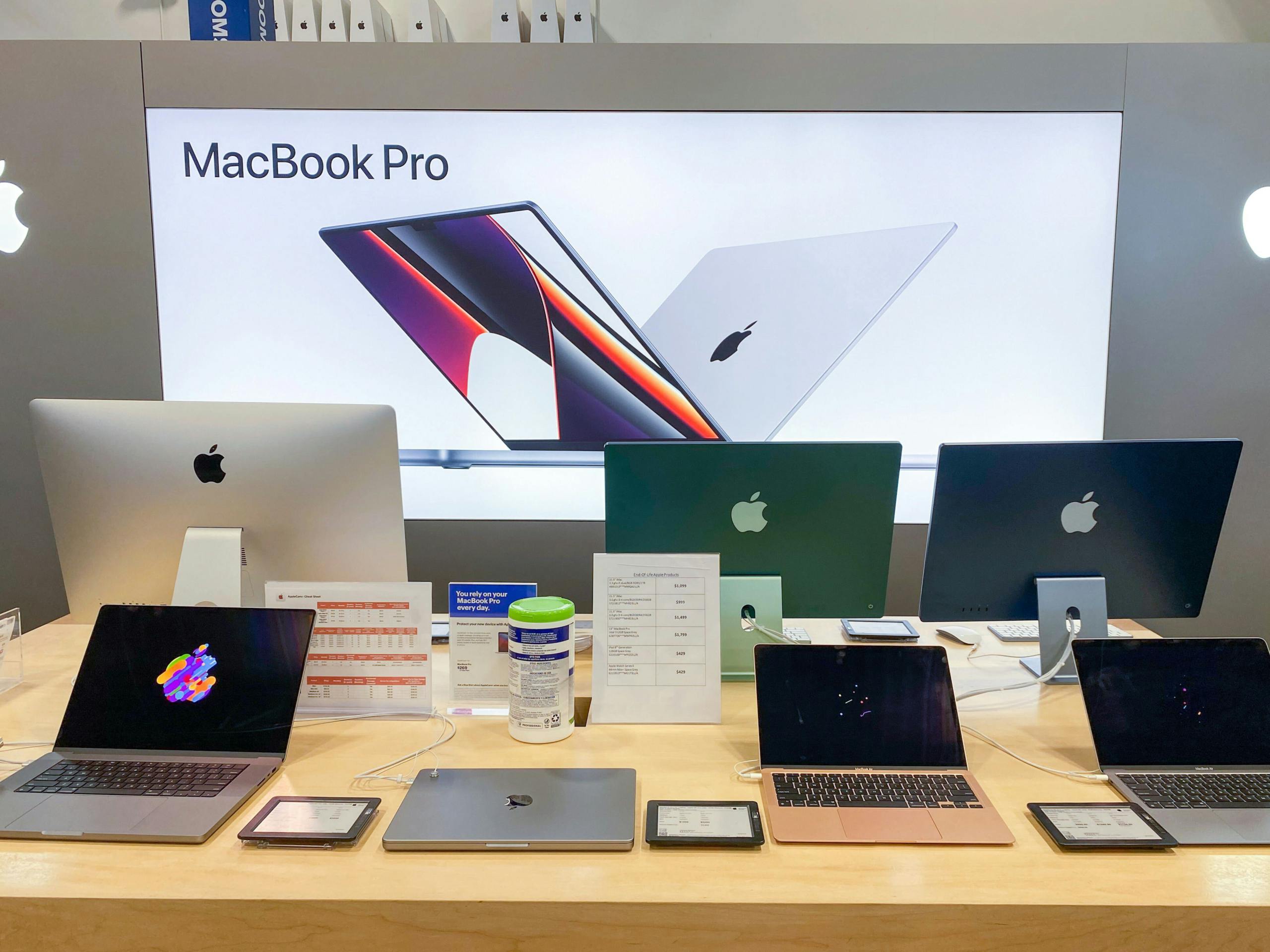 macbook pro laptops in apple store