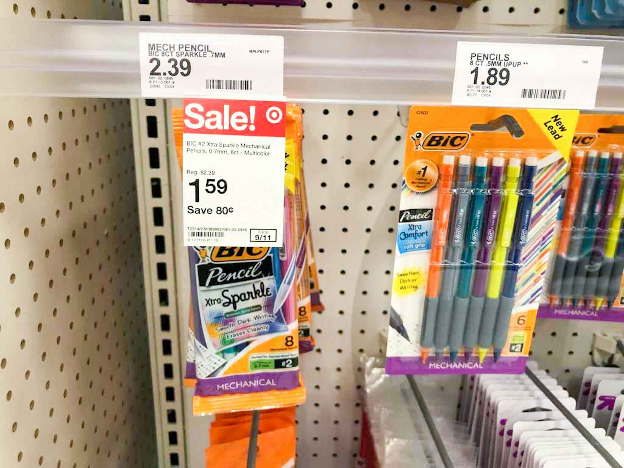 bic mechanical pencils on a target shelf