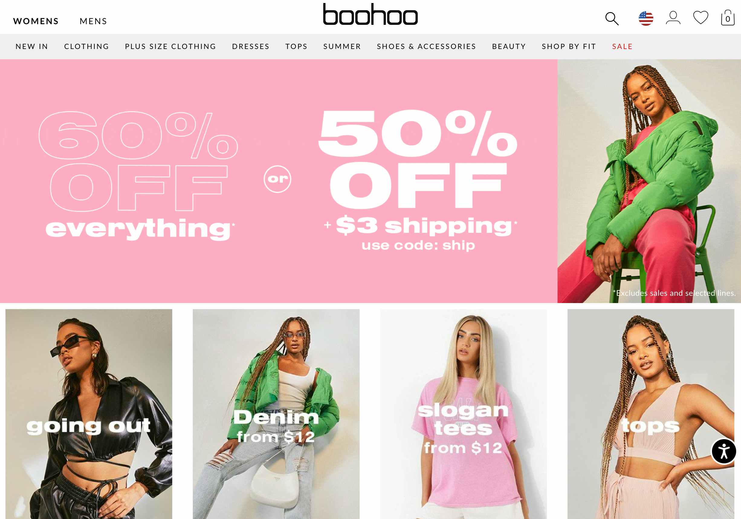 boohoo website homepage