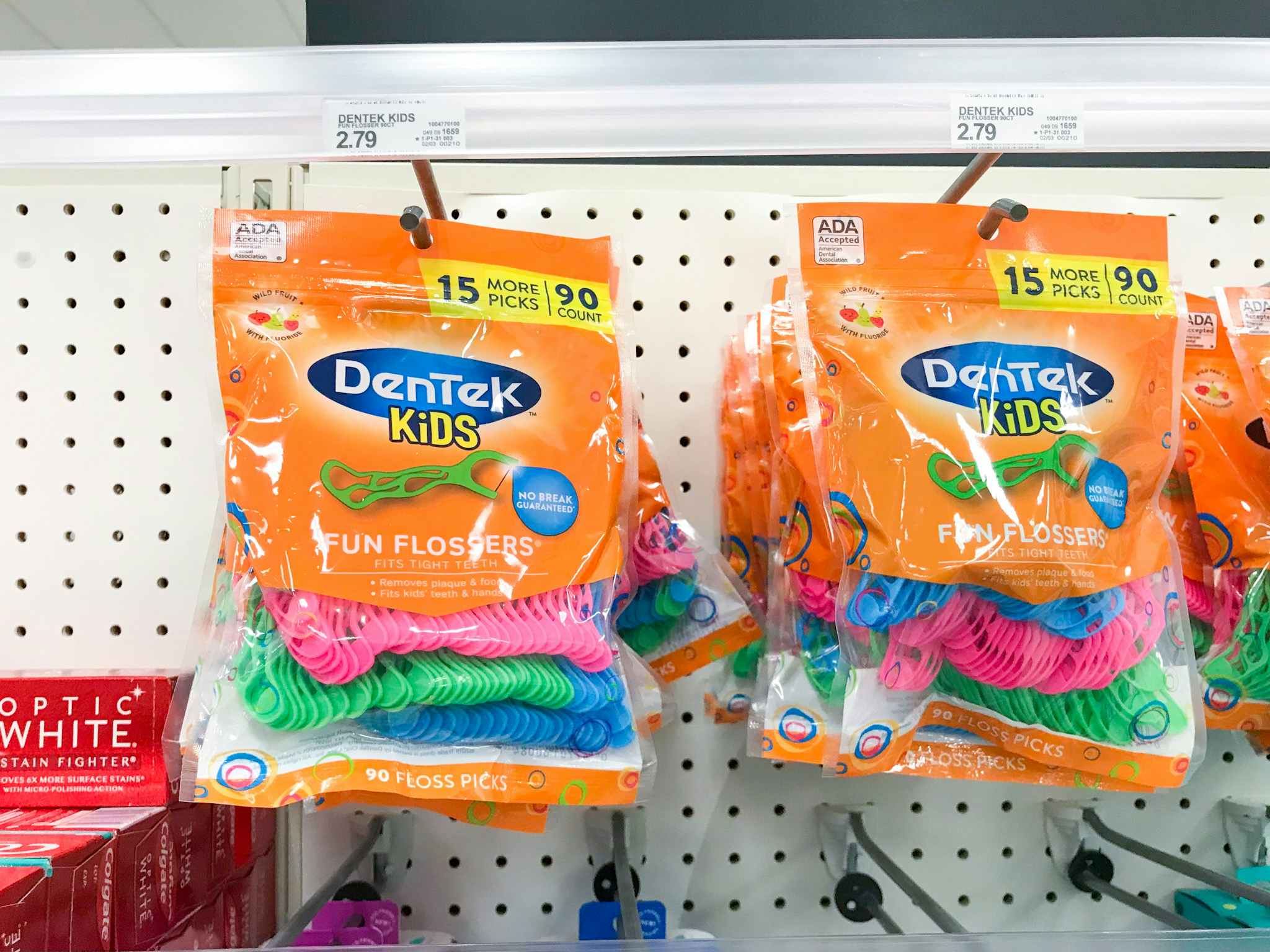 dentek fun flossers for kids on a target shelf