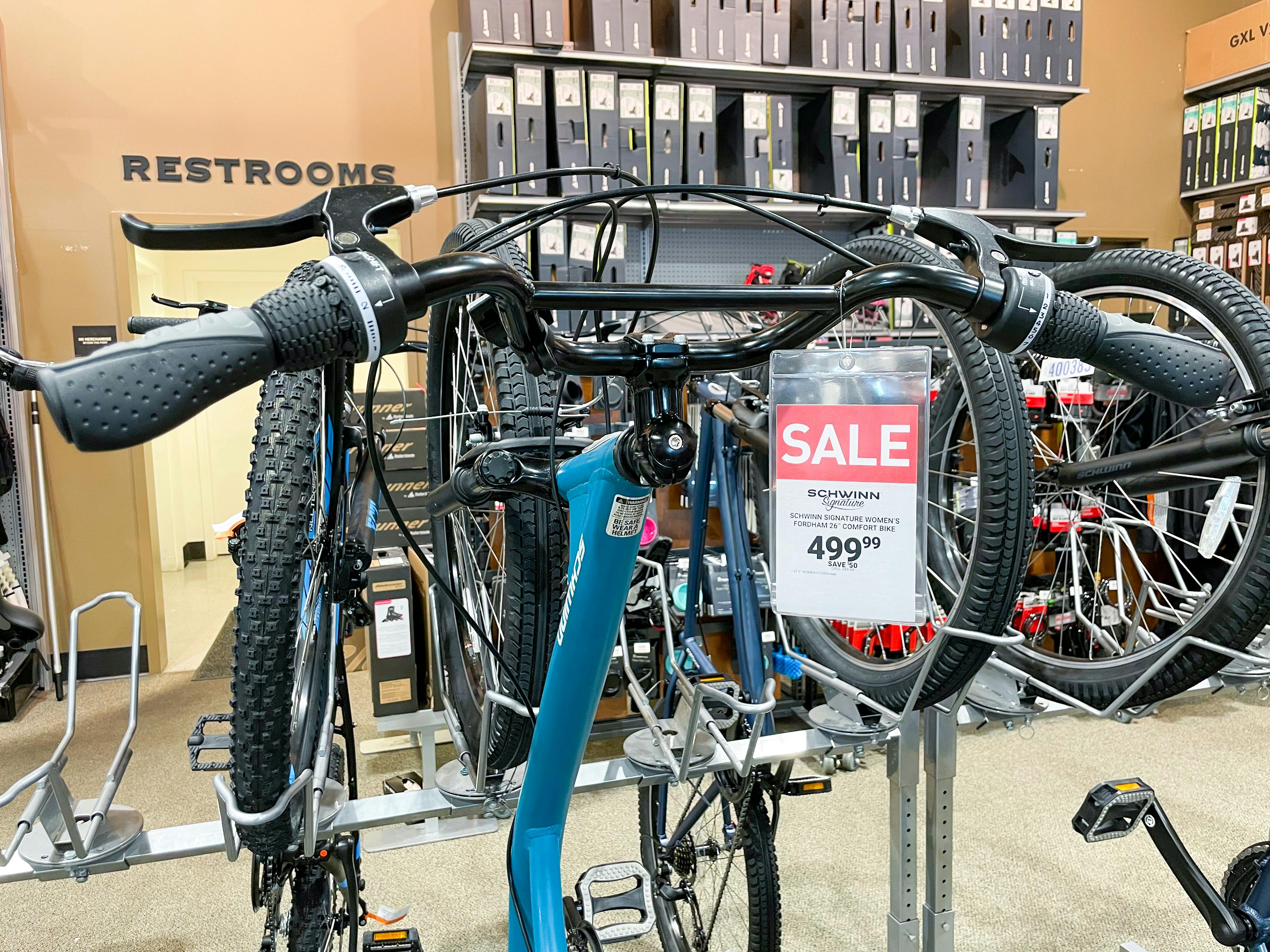 Schwinn bikes on display in a store.