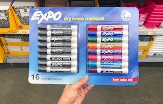 hand holding 16-pack of Expo markers at Walmart