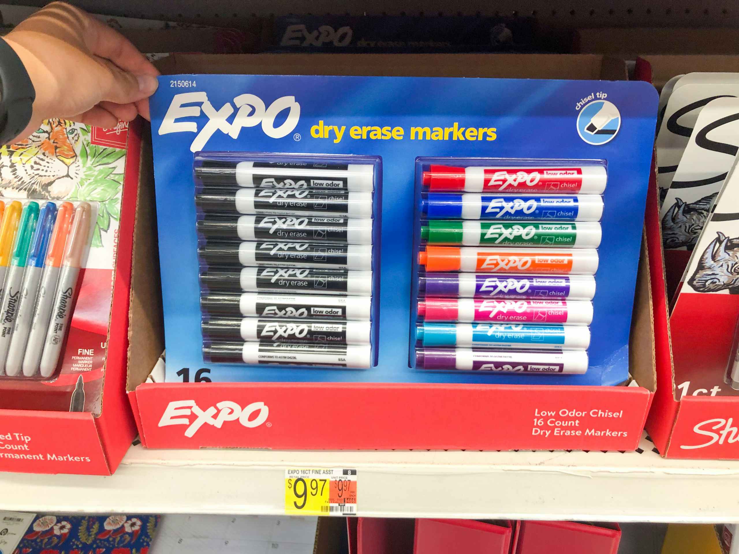 16-pack of Expo markers at Walmart on store shelf