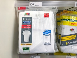 fruit of the loom boy's t-shirts on a target shelf
