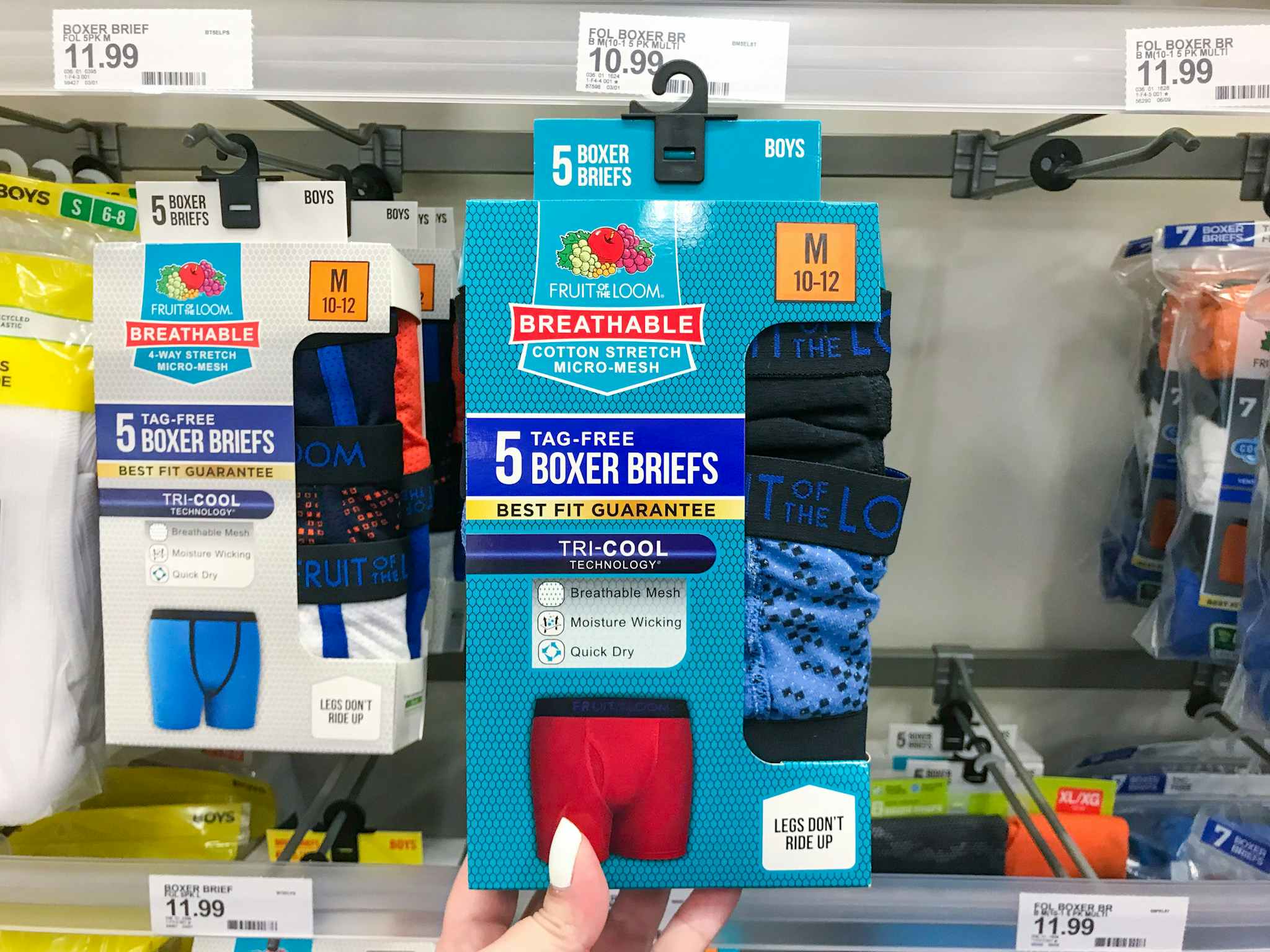 fruit of the loom boys boxer briefs on a target shelf