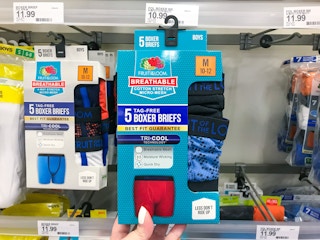 fruit of the loom boys boxer briefs on a target shelf