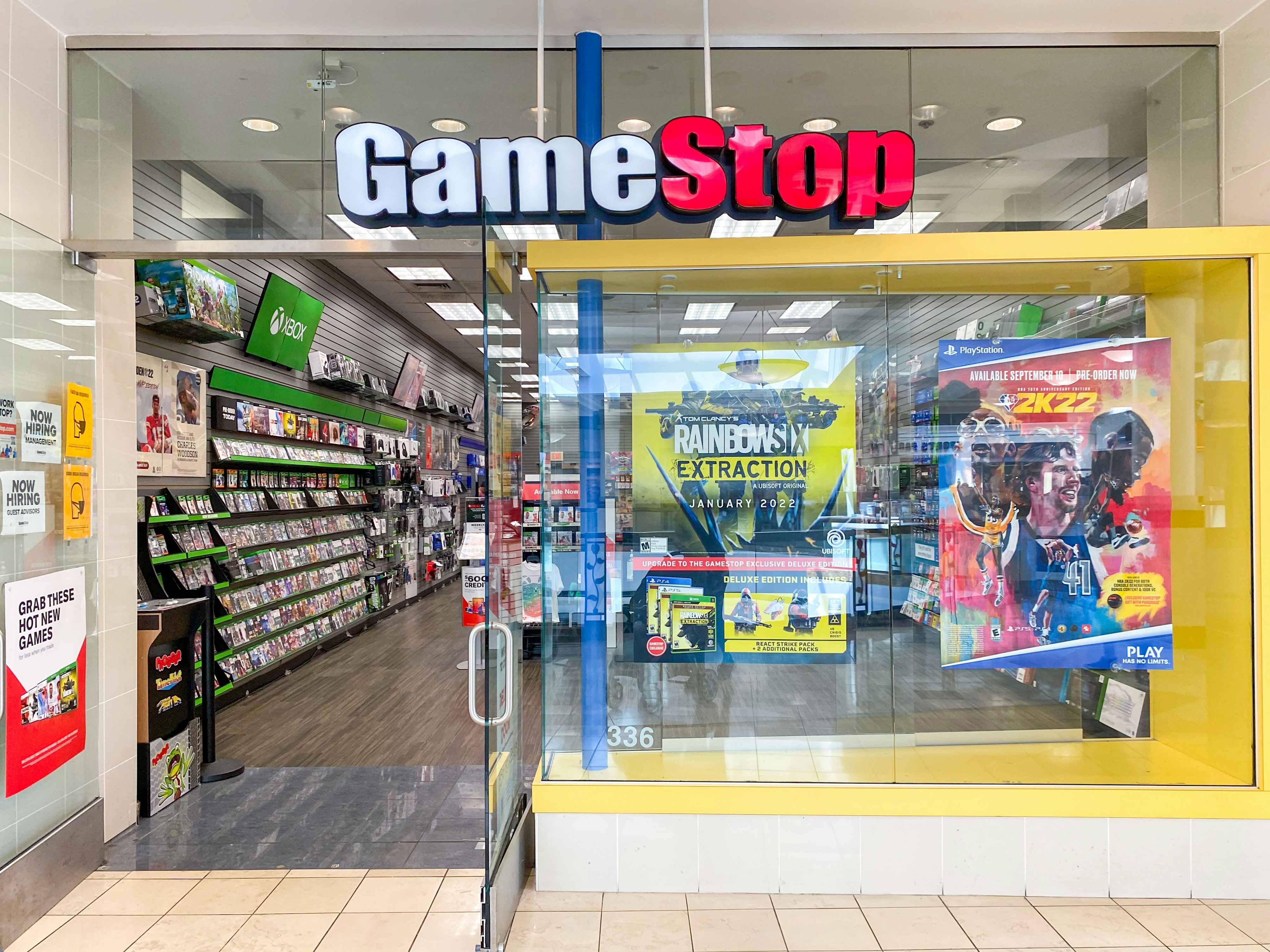 The entrance to a GameStop store.