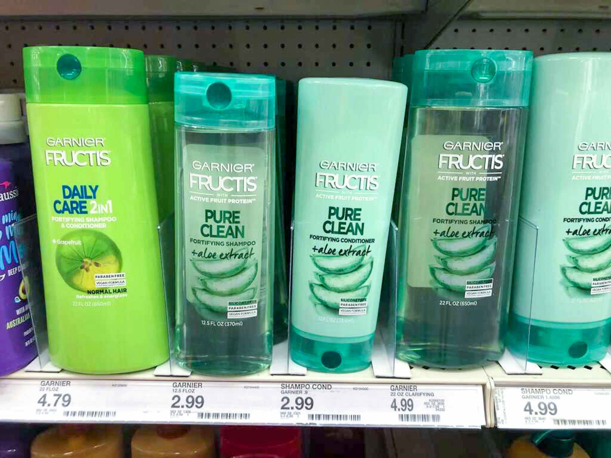 garnier fructis shampoo and conditioner on a target shelf
