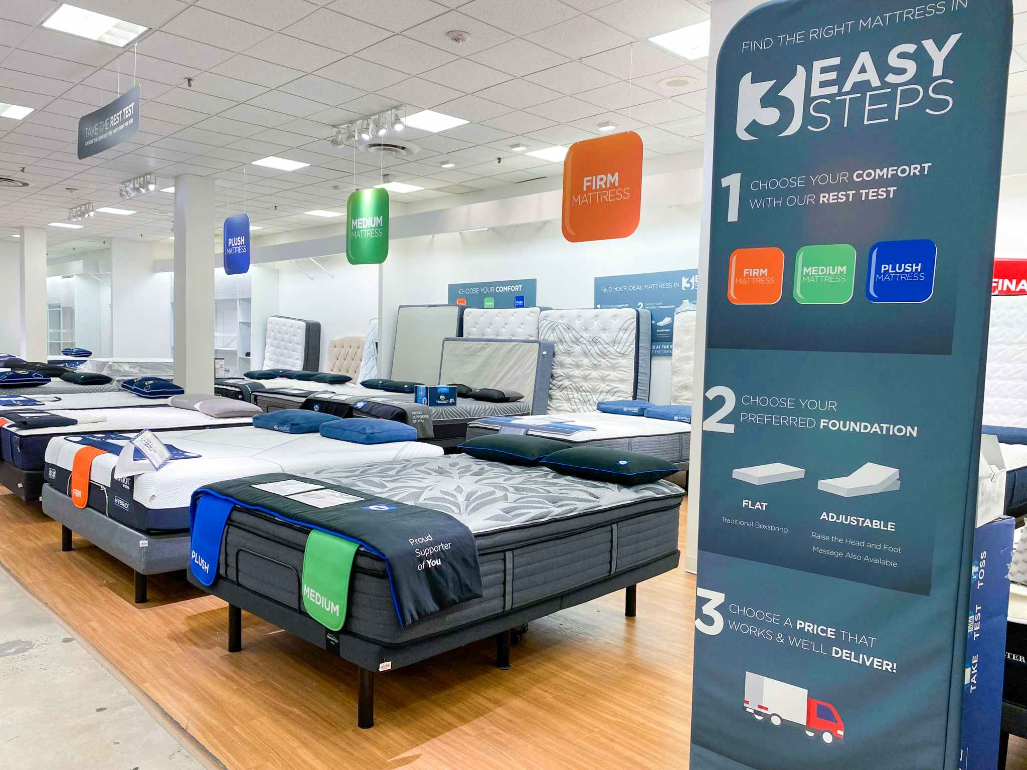 mattress area and signage at JCPenney