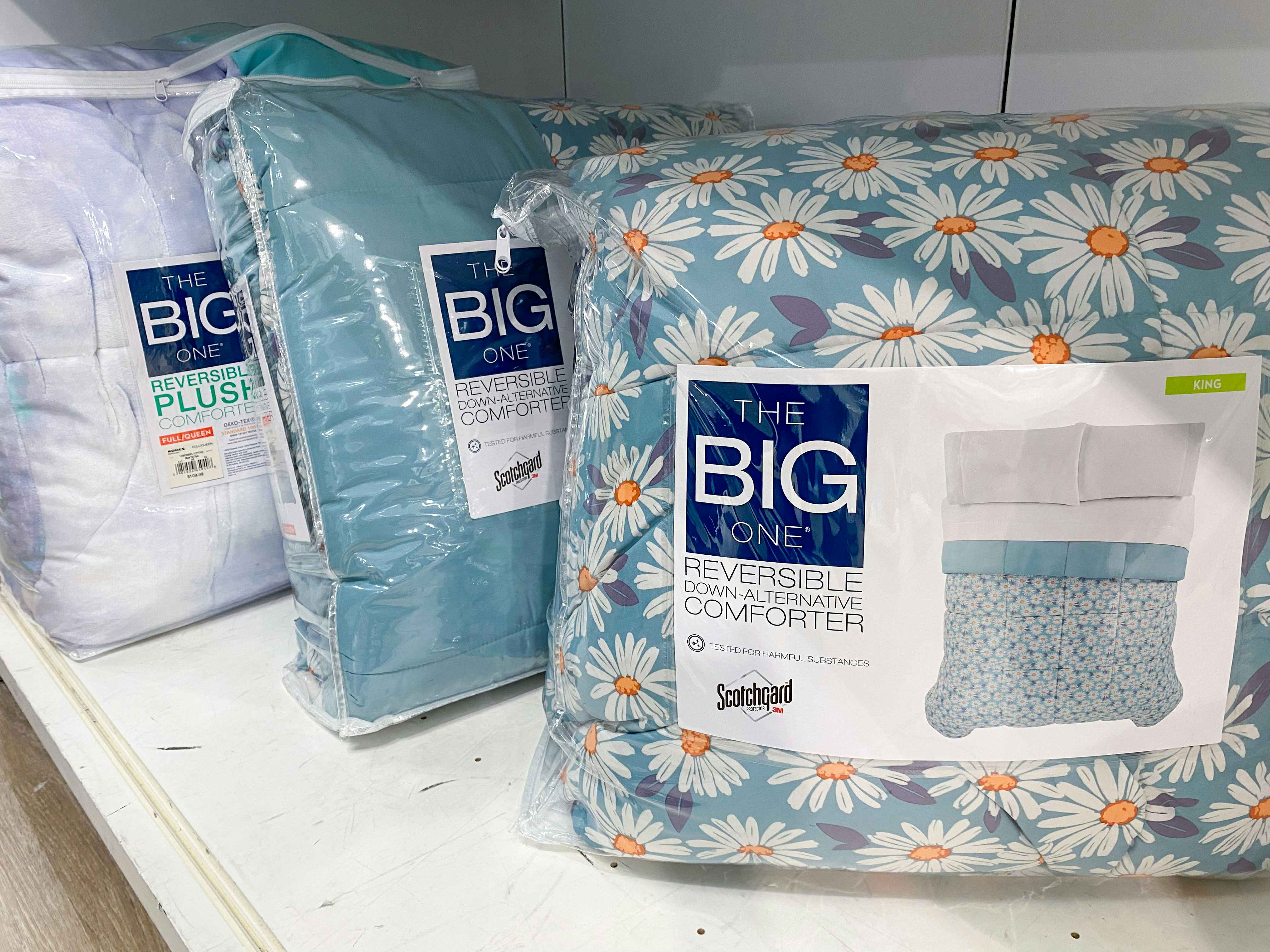 the big one comforters spread on a shelf in kohls