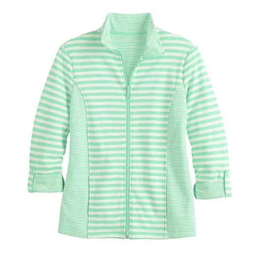 kohls Women's Croft & Barrow Mixed Stripe Zip-Front Jacket stock image 2021