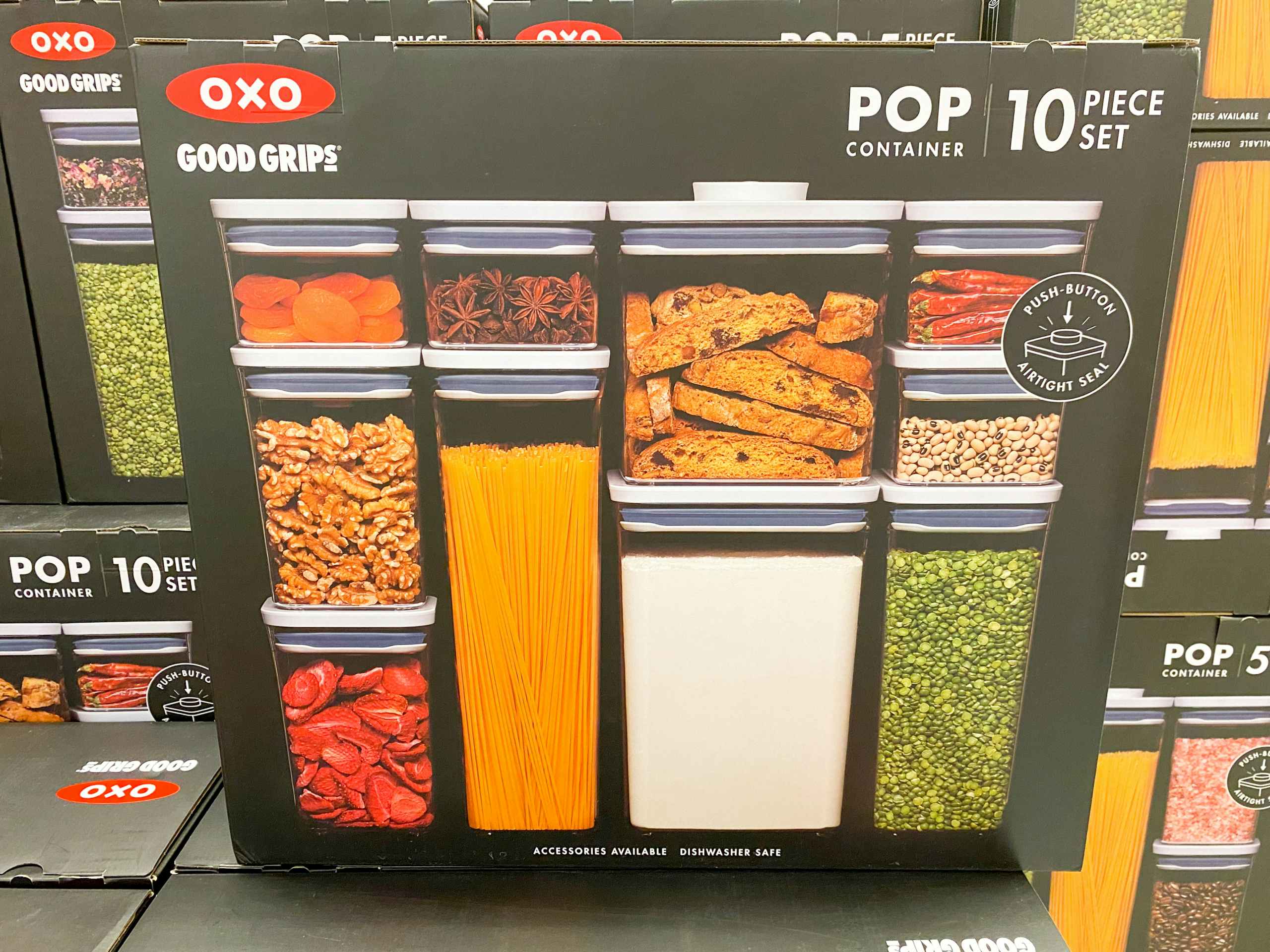 a box of oxo food storage containers in the food storage section in macys