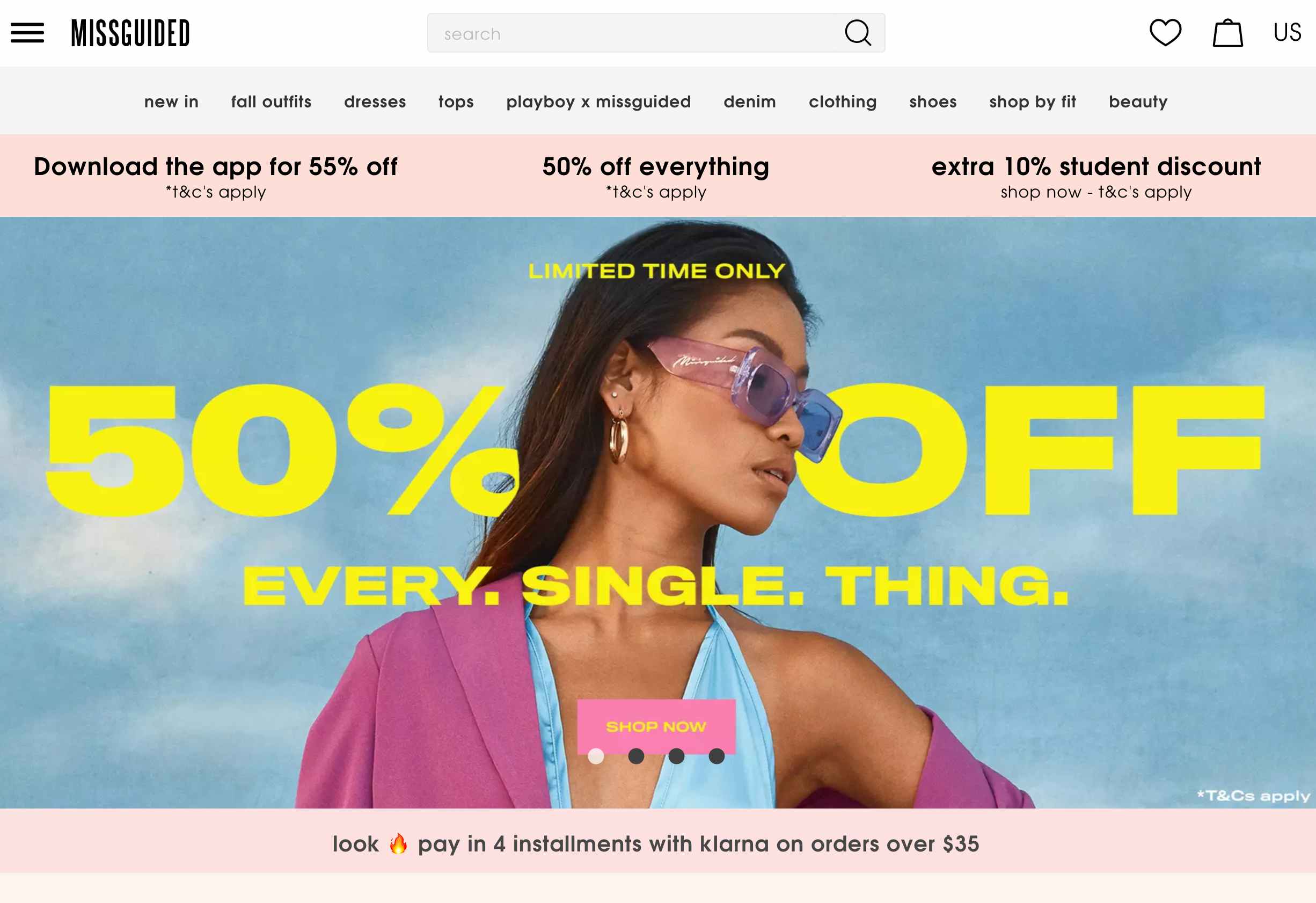 missguided website homepage