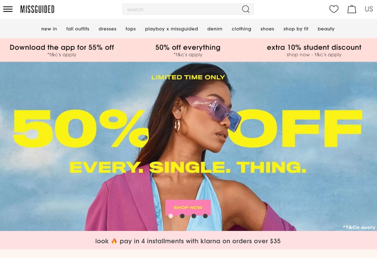 missguided website homepage