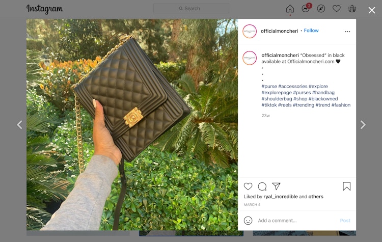 instagram page open to Moncheri photo