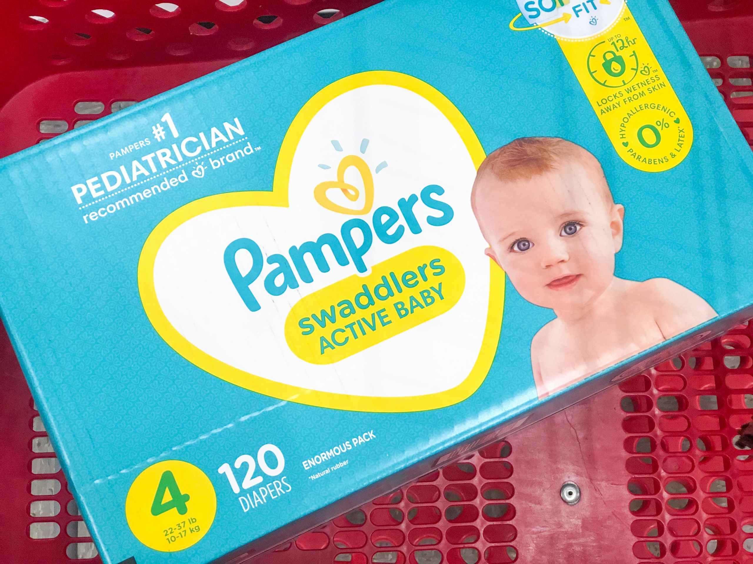 Pampers boxes in shopping cart