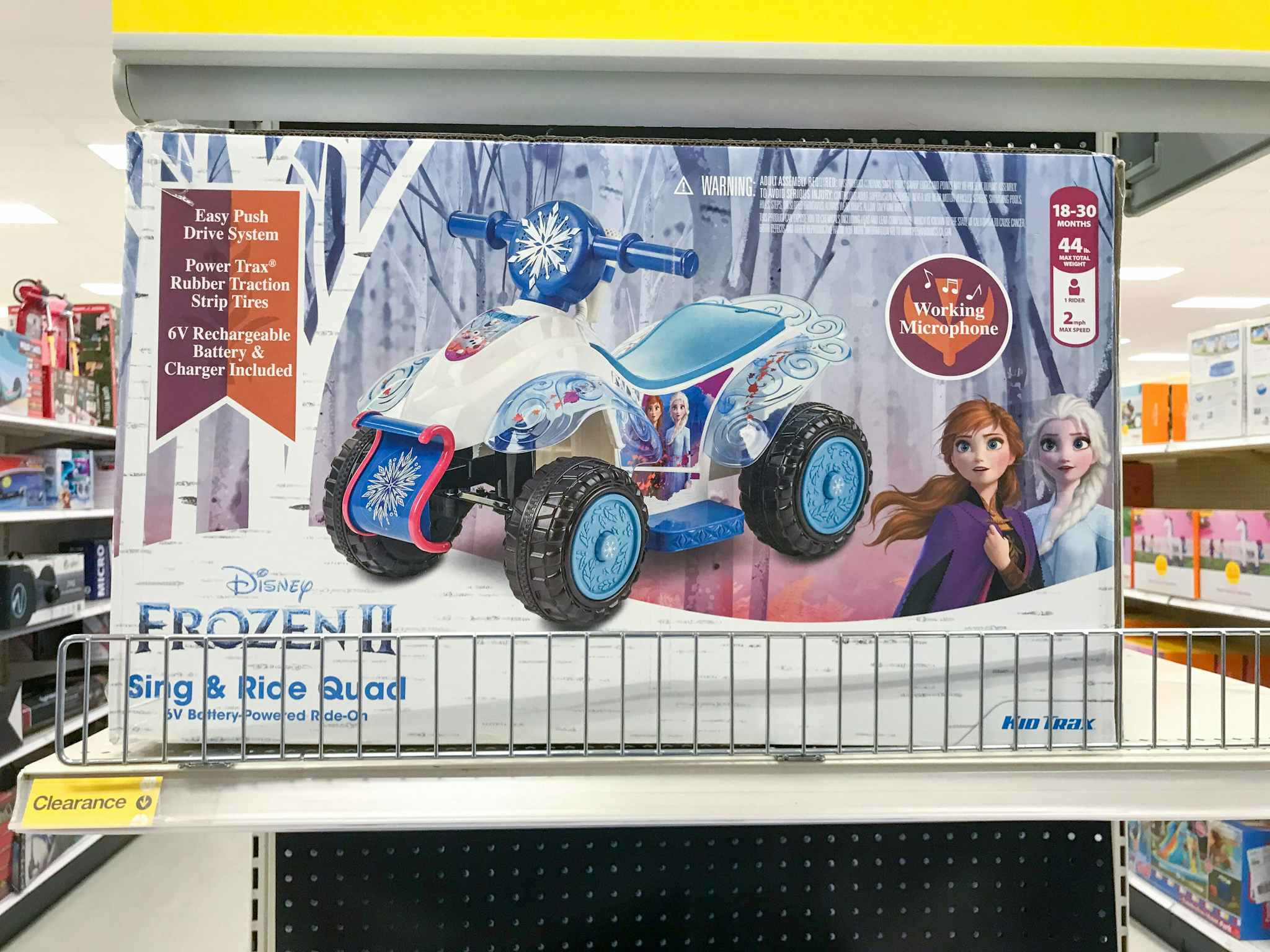 disney frozen quad ride-on clearance on a target shelf