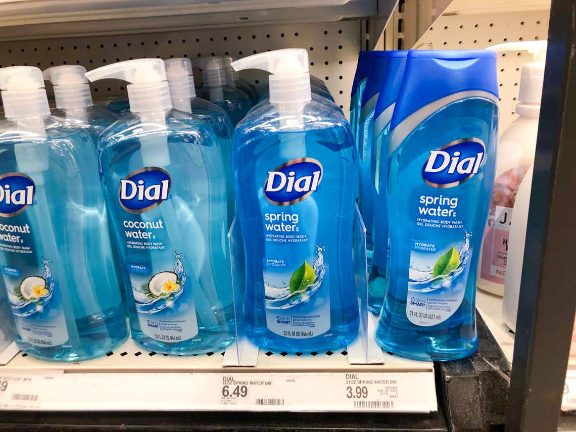 botles of dial body wash on target shelf