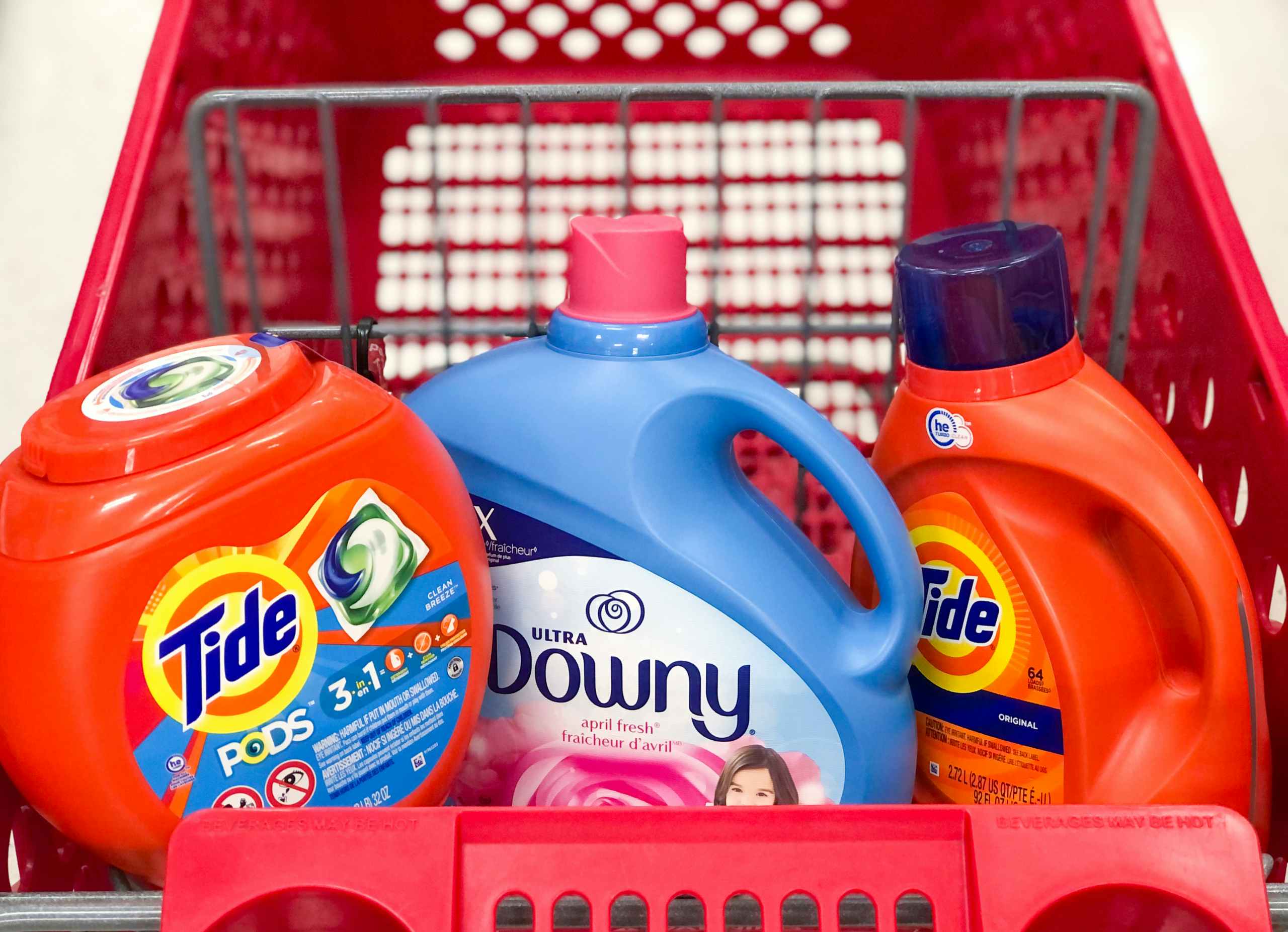 laundry detergent in store cart
